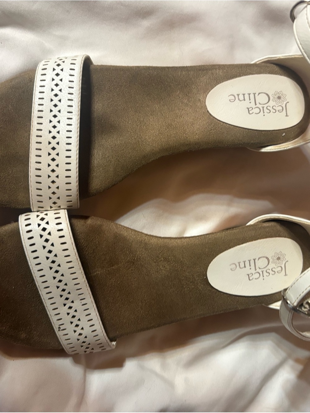 Jessica Cline White Laser-Cut Strap Sandals